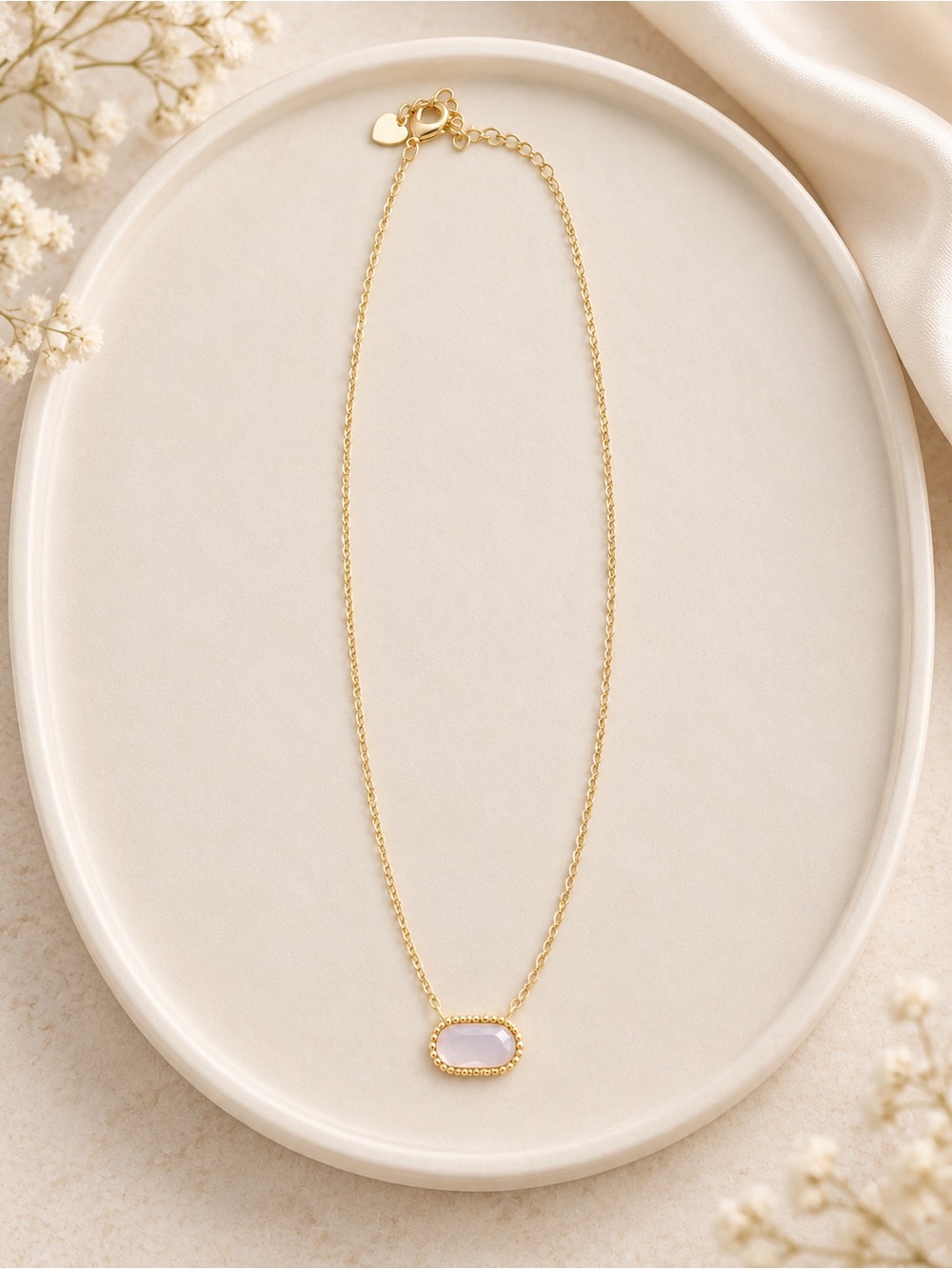 Delicate Gold Necklace with Pale Lavender Stone Pendant